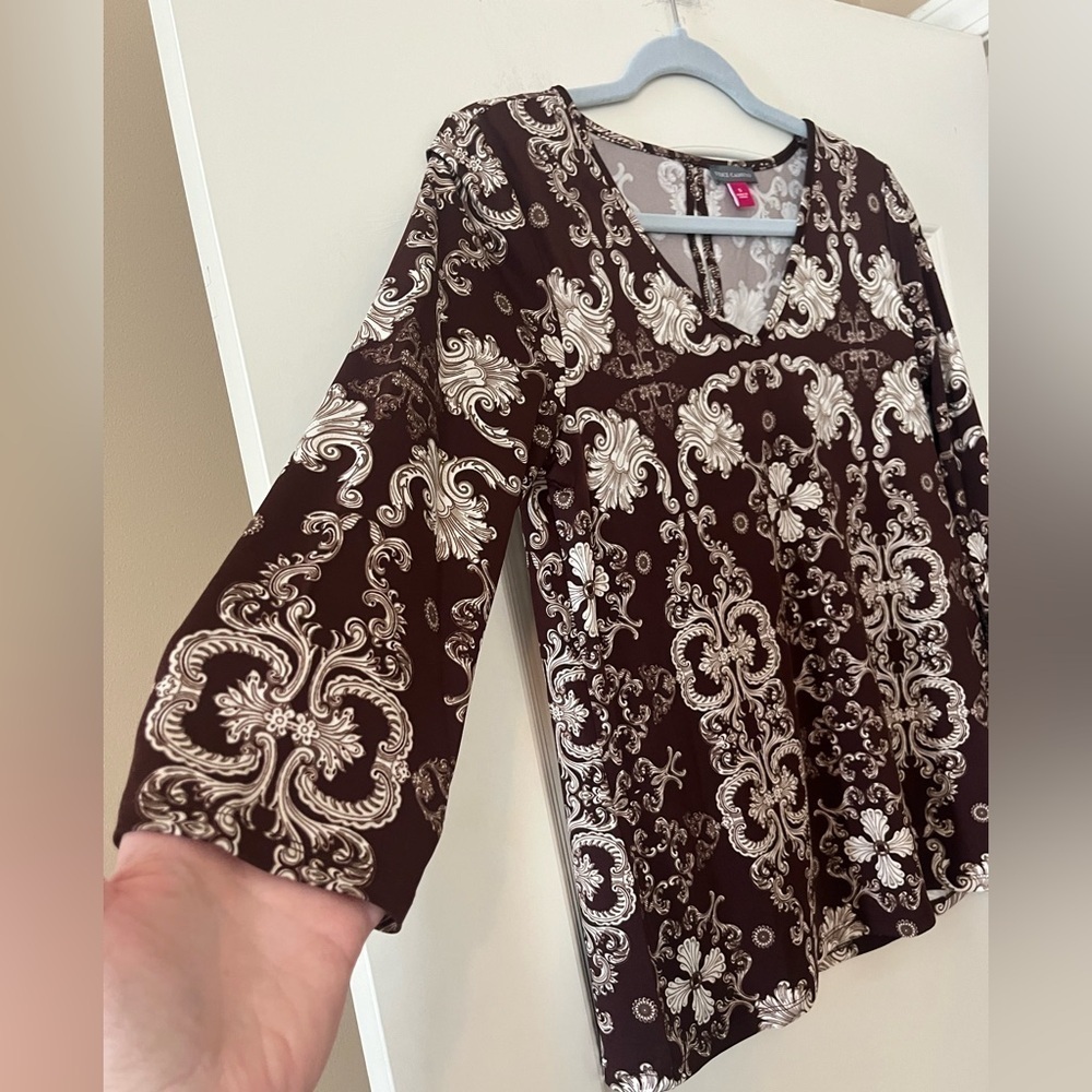 Vince Camuto Elegant Brown and White Patterned Women's Blouse Size Small - Picture 6 of 13